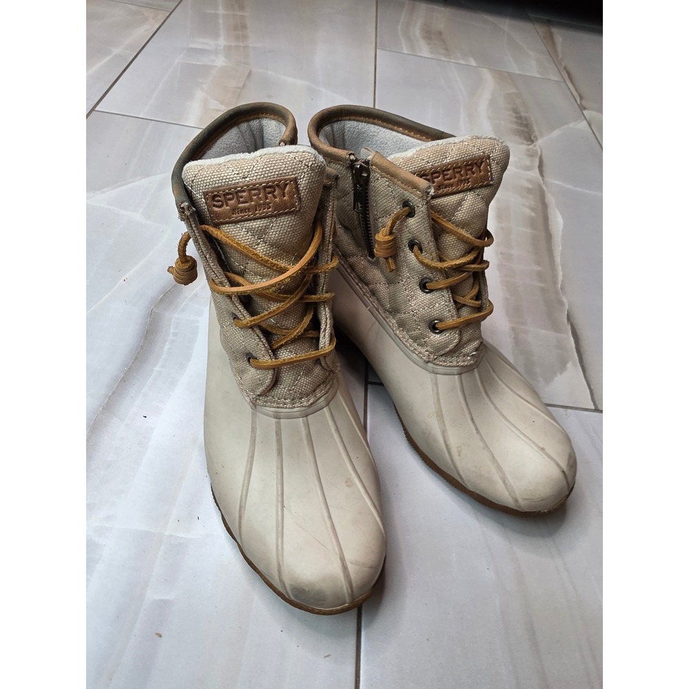 Sperry Top-Sider Saltwater Duck Boots Womens 7.5 Tan Quilted Canvas STS99071 A2 - Picture 4 of 16